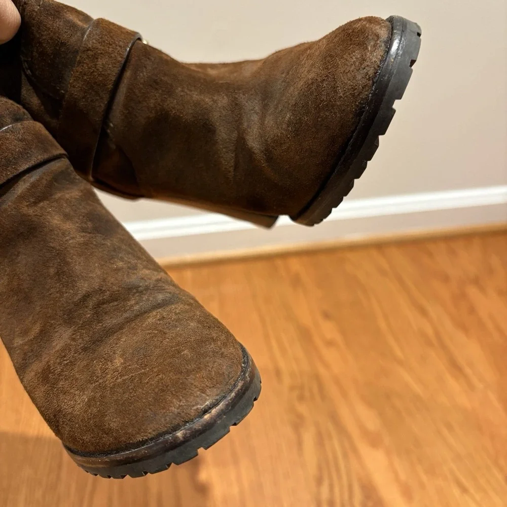 Ralph Lauren Collection Purple Label Dark Brown Suede Buckle Boots Sz‎ 36B